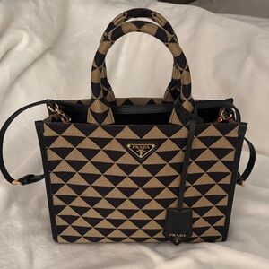 Prada Black and Tan Triangle Pattern Tote